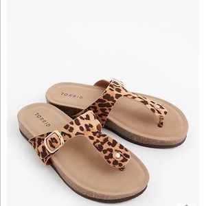 LEOPARD FAUX SUEDE T-STRAP SANDAL, Wide